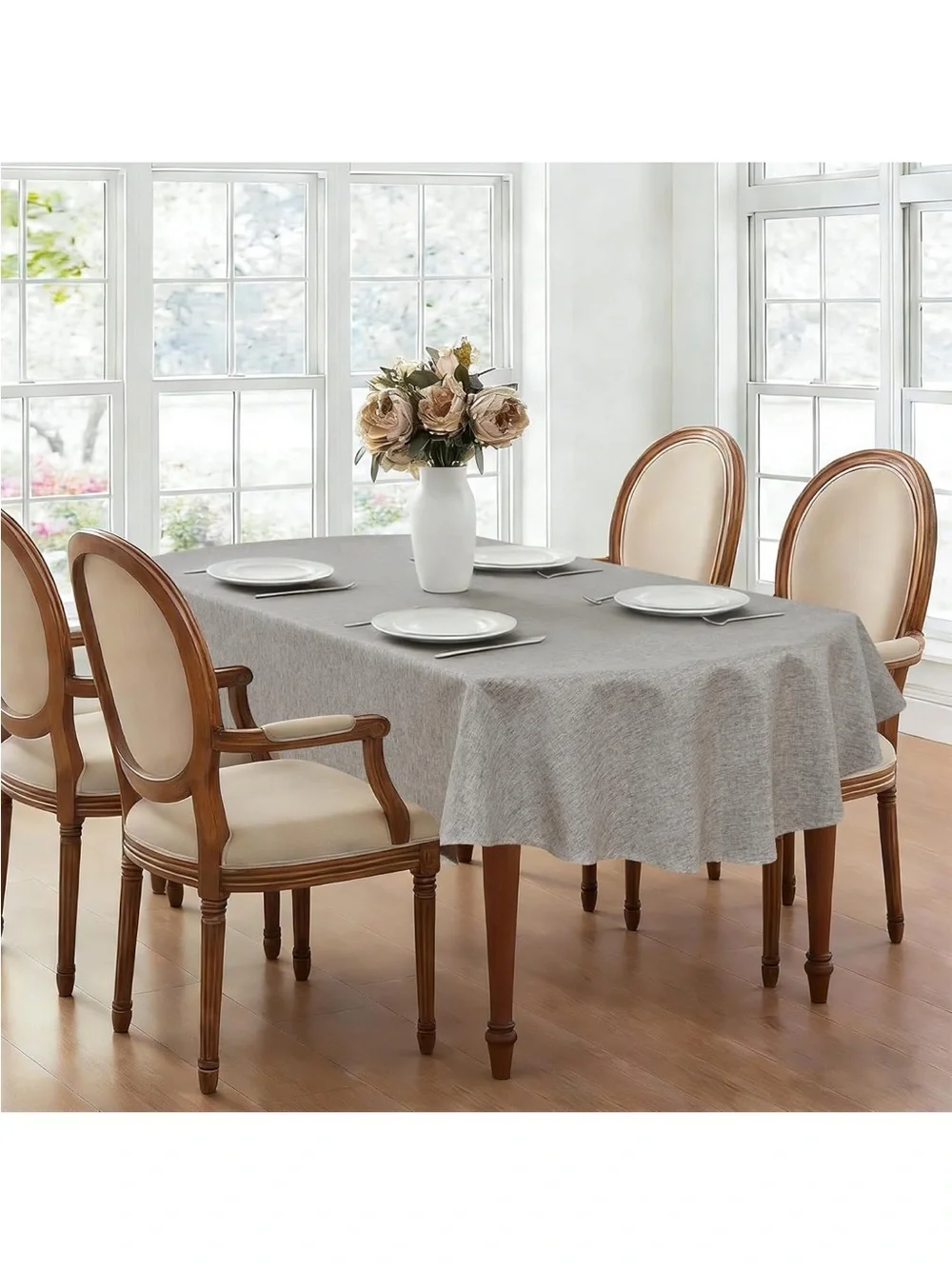 NEW Wolkemer Oval Tablecloth. Faux Linen. Water Resistant. Farmhouse